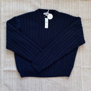 NWT J. Crew Perfect Cashmere Cable-Knit Crewneck Sweater Navy Size S